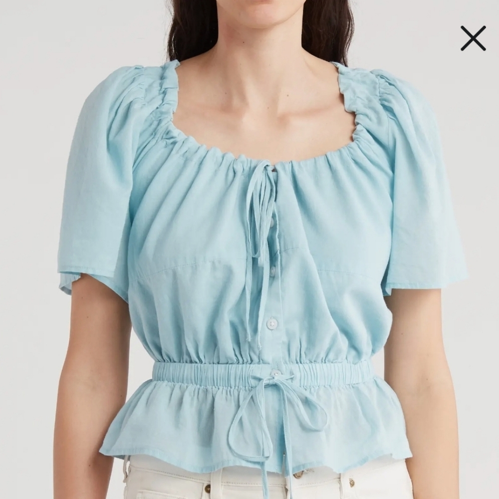 NWT 7 FOR ALL MANKIND Light Blue Vneck Cotton Top
